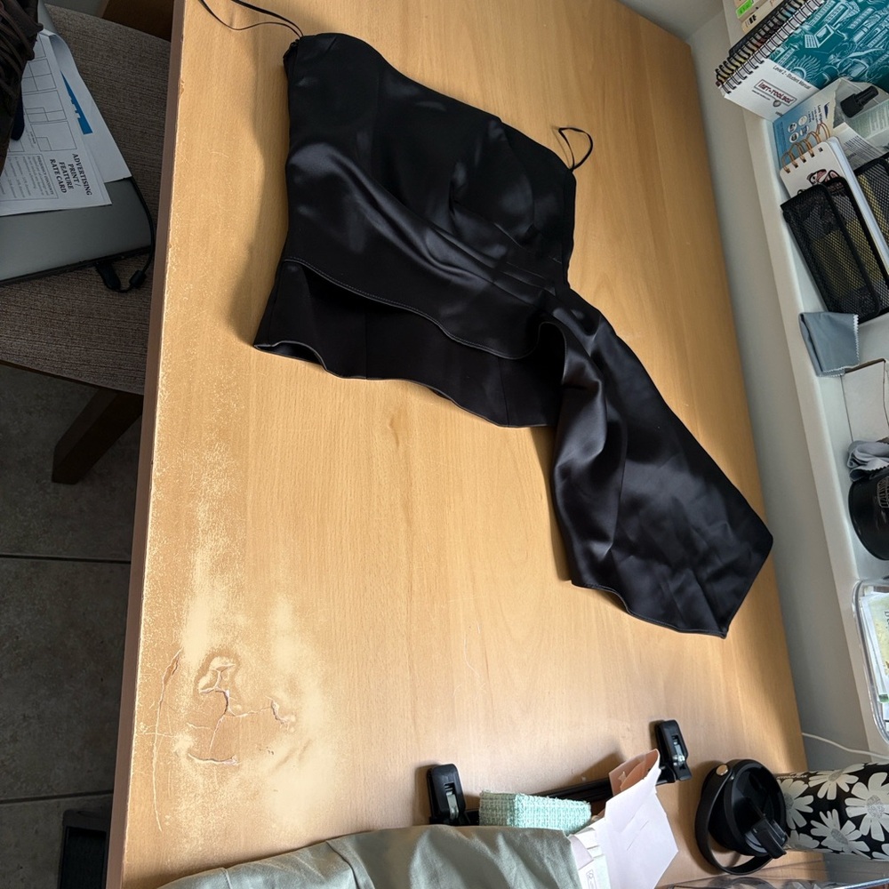 Zara Black Satin Strapless Peplum Top - Picture 6 of 10